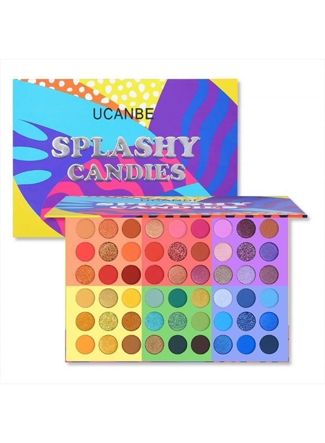 Ucanbe لوحة ظلال العيون 54 لون حلوى ملونة، عالية الصبغة، غير لامعة، لامعة، كريمية ناعمة، لامعة، قوس قزح، بودرة ظلال عيون مشرقة، قابلة للدمج، مقاومة للماء، تدوم طويلاً... - Image 2