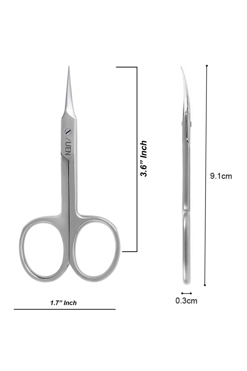UEN Professional Stainless Steel Cuticle Scissors Extra Fine Curved Blade Pointed Tip, Manicure, Pedicure, Grooming, Trim Eyebrow, Eyelash, Dry Skin, Finger & Toenail Care 3.7 Inches - Image 2