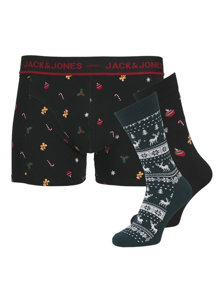 JACK & JONES Christmas Logo Gift Box Trunks And Socks