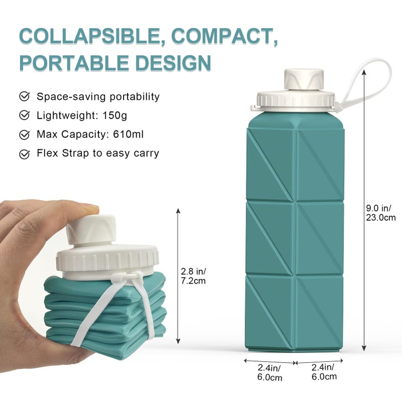 BEAUTAIL Collapsible Water Bottle 610 mL, Silicone Travel Water Bottle - Image 3
