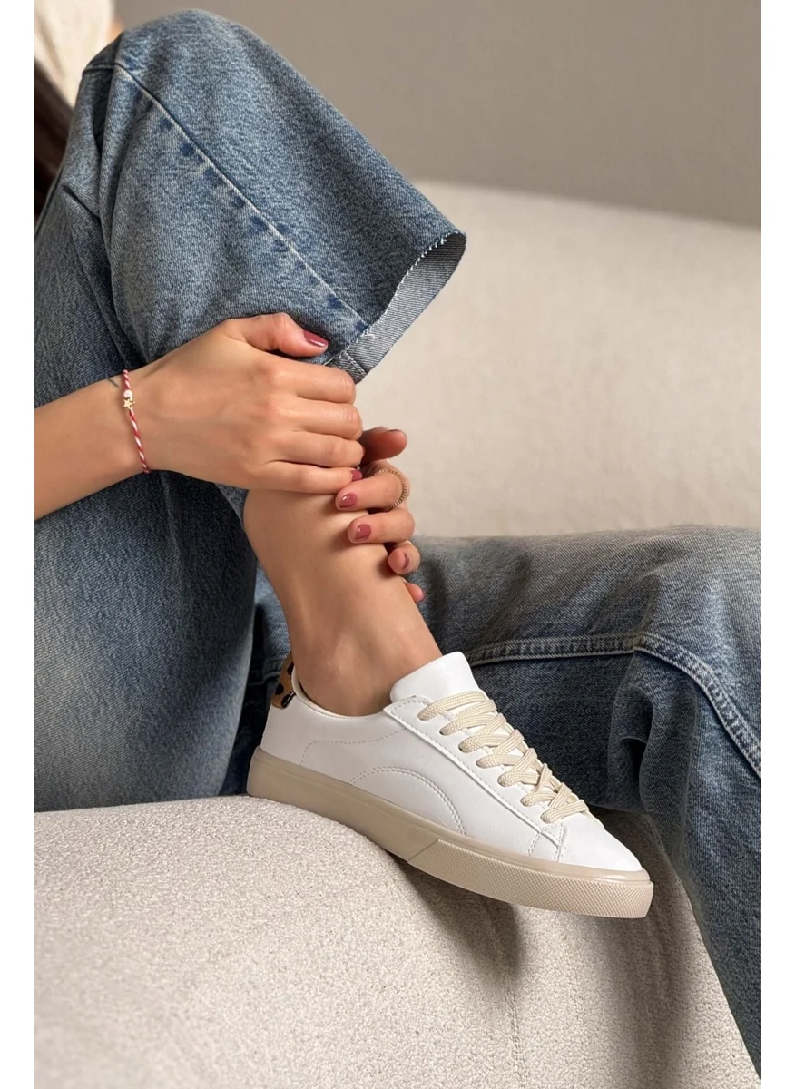 Nişantaşı Shoes Charlie White Matte Back Leo Flat Sole Women's Lace-Up Sports Shoes