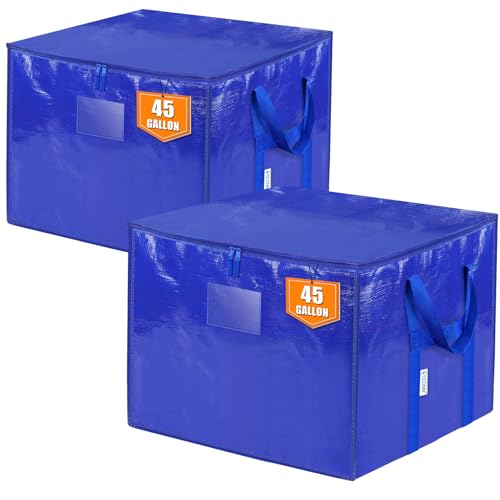 TICONN 2 Pack Extra Large Moving Bags with Zippers & Carrying Handles, Heavy-Duty Storage Tote Moving Boxes for Space Saving (2 PK, 45 Gallon) - Image 1