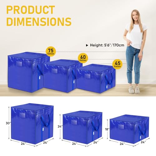 TICONN 2 Pack Extra Large Moving Bags with Zippers & Carrying Handles, Heavy-Duty Storage Tote Moving Boxes for Space Saving (2 PK, 45 Gallon) - Image 5