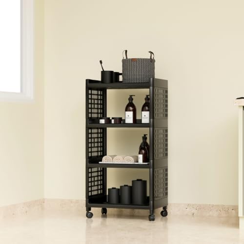 Biltoxi Multipurpose 4 Tier Storage Rack with Wheels | Bathroom Kitchen Organizer Shelf | Rolling Utility Trolley for Home, Laundry, Office & Living Room | Heavy Duty Plastic Rack (Black) - Image 4