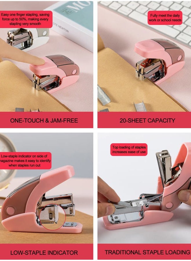 PAPERPAL Effortless Mini Stapler Set, 20 Sheet Capacity, Integrated Remover & Staple Storage, Holds 1/4" Staples, Includes 1000 Staples, Lightweight, Office, School & Daily Use, Pink - Image 4