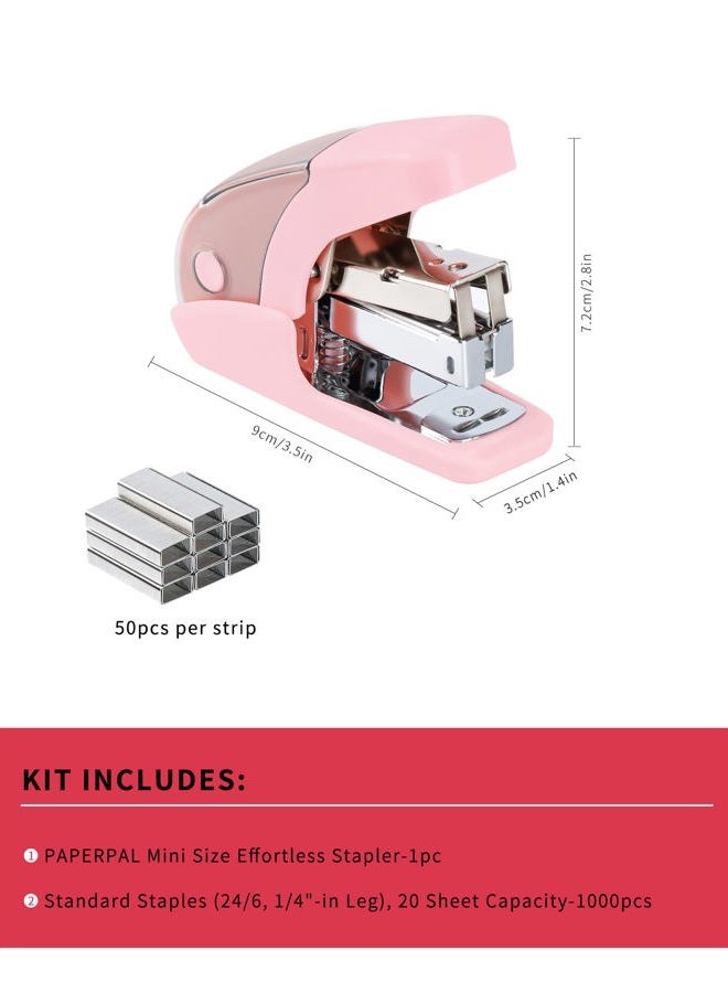 PAPERPAL Effortless Mini Stapler Set, 20 Sheet Capacity, Integrated Remover & Staple Storage, Holds 1/4" Staples, Includes 1000 Staples, Lightweight, Office, School & Daily Use, Pink - Image 2