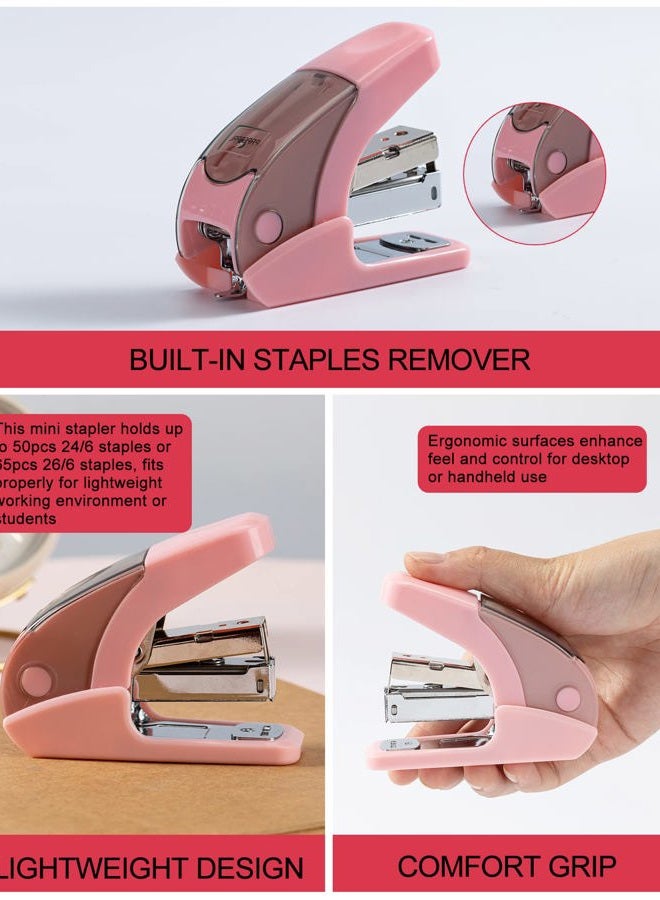 PAPERPAL Effortless Mini Stapler Set, 20 Sheet Capacity, Integrated Remover & Staple Storage, Holds 1/4" Staples, Includes 1000 Staples, Lightweight, Office, School & Daily Use, Pink - Image 5