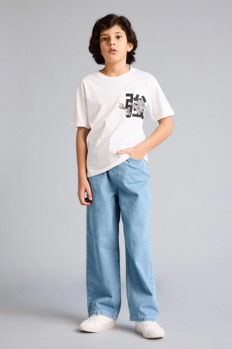 ديفاكتو Boy New Regular Fit Crew Neck Printed T-Shirt