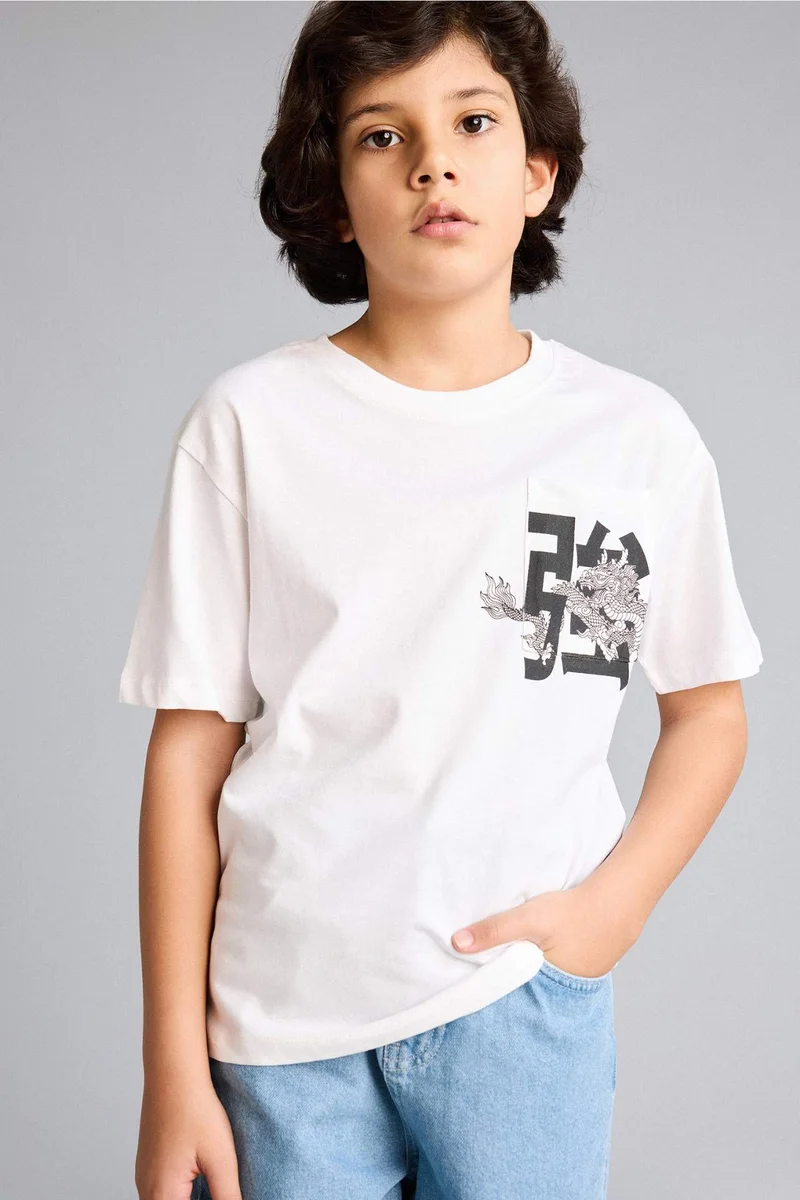ديفاكتو Boy New Regular Fit Crew Neck Printed T-Shirt