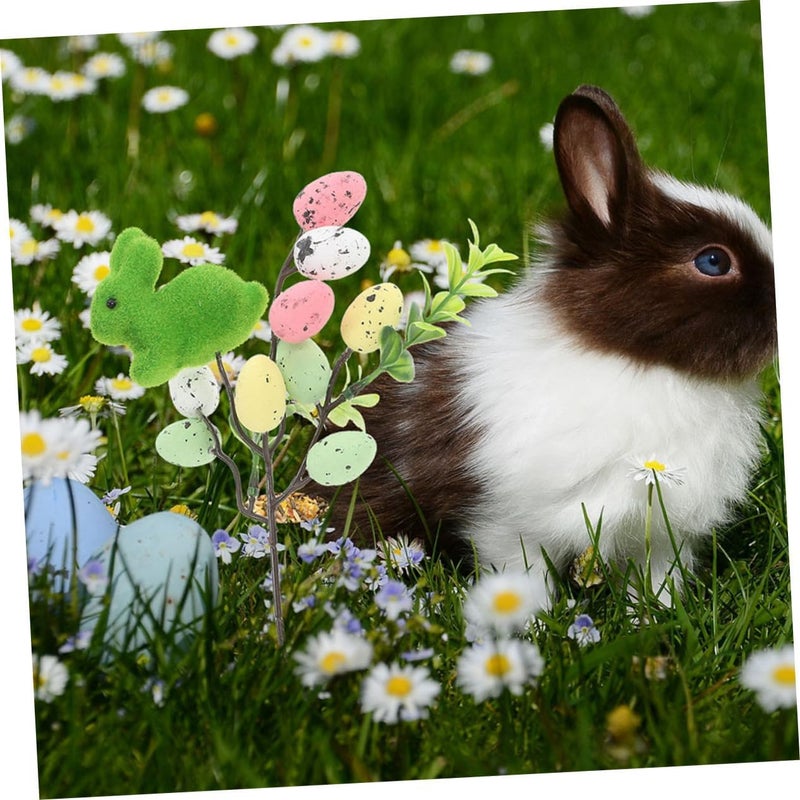 POPETPOP 2pcs Easter Egg Bunny Plugin Moss Flocked Rabbit Decorations Easter Egg Tree Branches Bouquet - Image 5