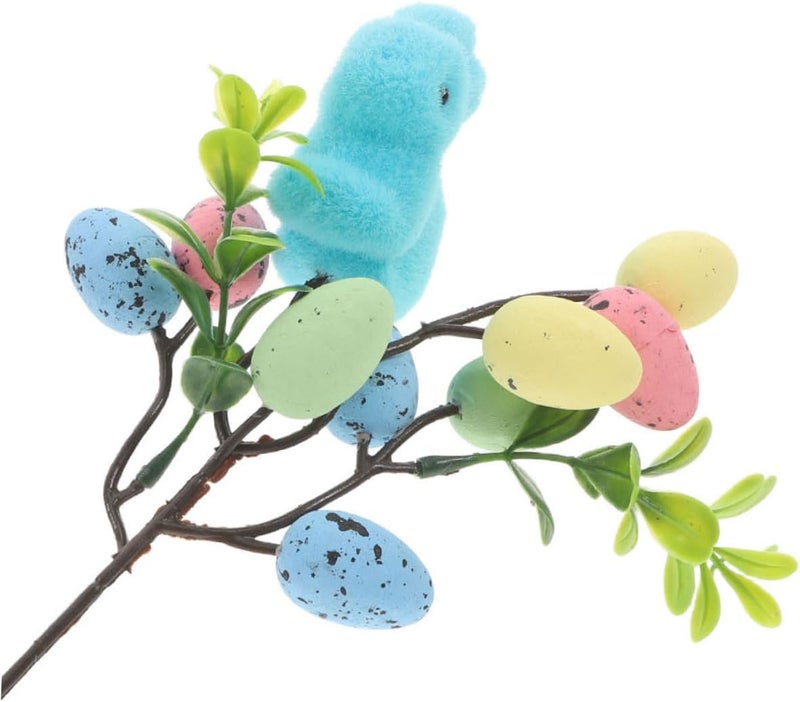 POPETPOP 2pcs Easter Egg Bunny Plugin Moss Flocked Rabbit Decorations Easter Egg Tree Branches Bouquet - Image 2