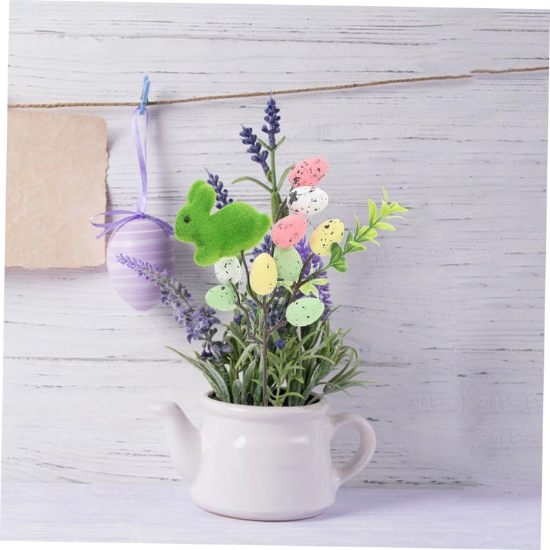 POPETPOP 2pcs Easter Egg Bunny Plugin Moss Flocked Rabbit Decorations Easter Egg Tree Branches Bouquet - Image 4