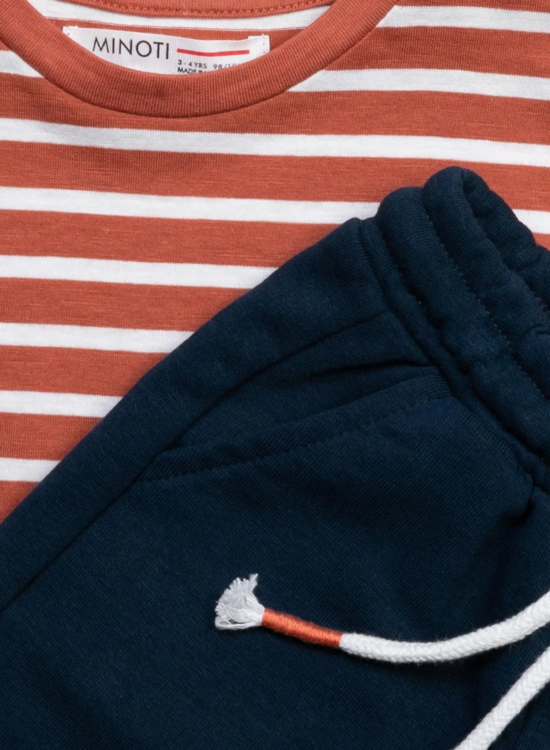 MINOTI Boys T-Shirt and Shorts Set with Stripe Print for Summer