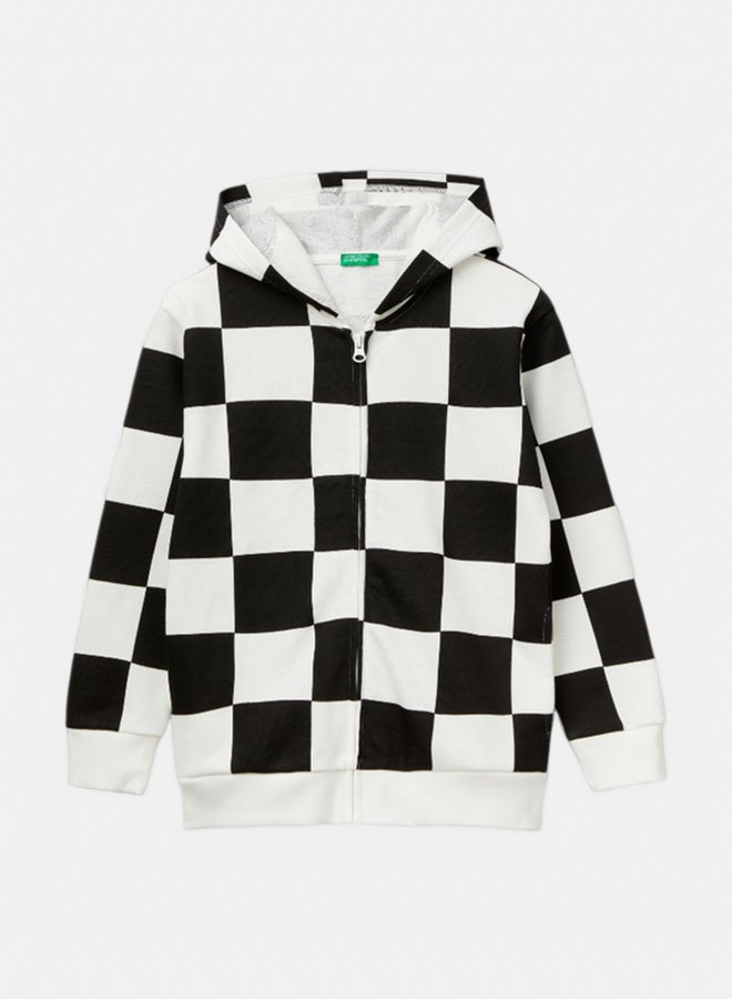 بينيتون سويتر أولاد بأكمام طويلة وقلنسوة من قطن خام - Image 1