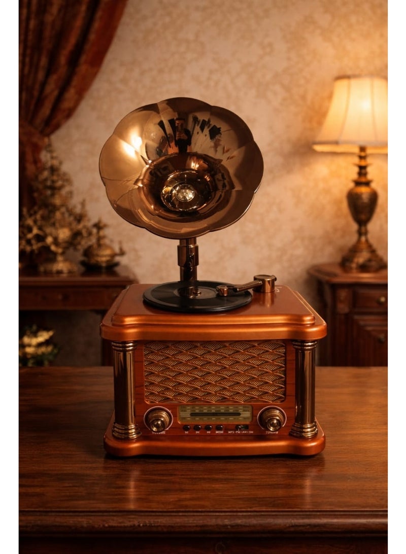 Antique Decorative Gramophone For Home Décor – Classic Audio Experience With Bluetooth & Radio, Designed For Distinctive Taste - Image 1