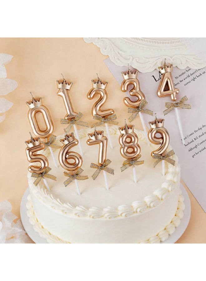 10 PCS Birthday Number Candles, Bow and Crown Number 0-9 Glitter Birthday Candles, Happy Birthday Party Cake Topper Decoration Gifts, Party Decorations for Men Women Wedding, Anniversary Indoor Use, Champagne Gold - Image 3