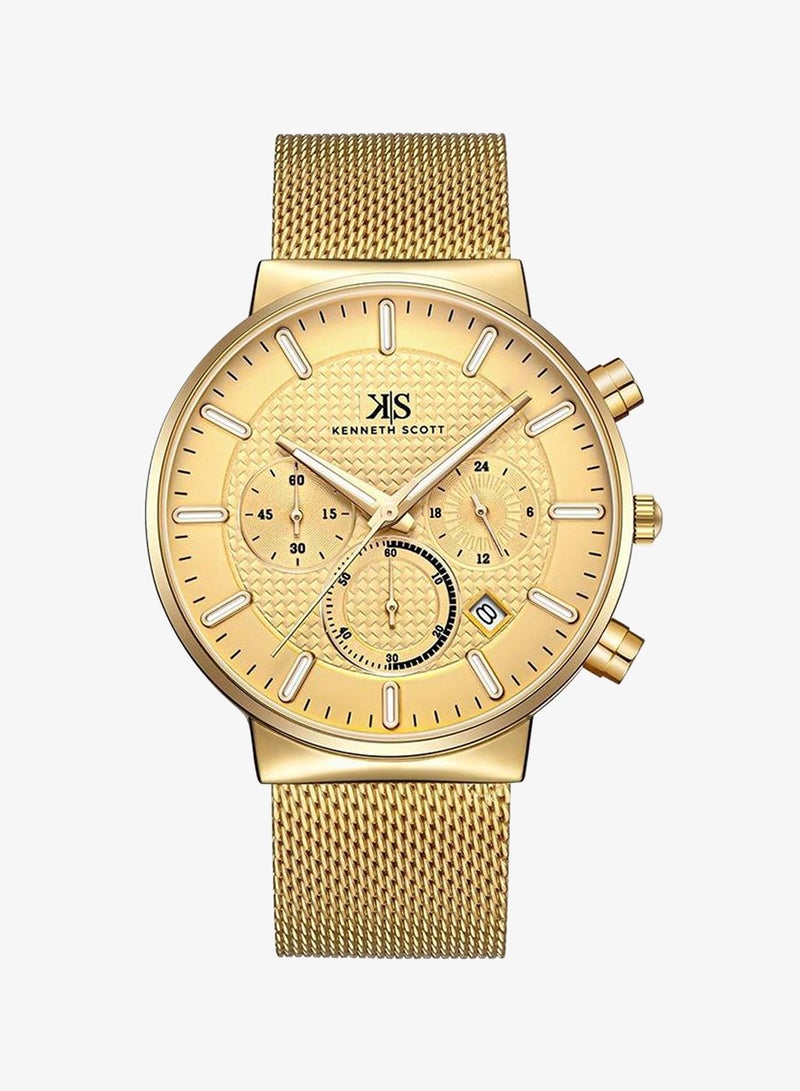 Kenneth Scott K22133-GMGC Men's Multi Function Display Watch & Mesh Strap Gold - Image 1