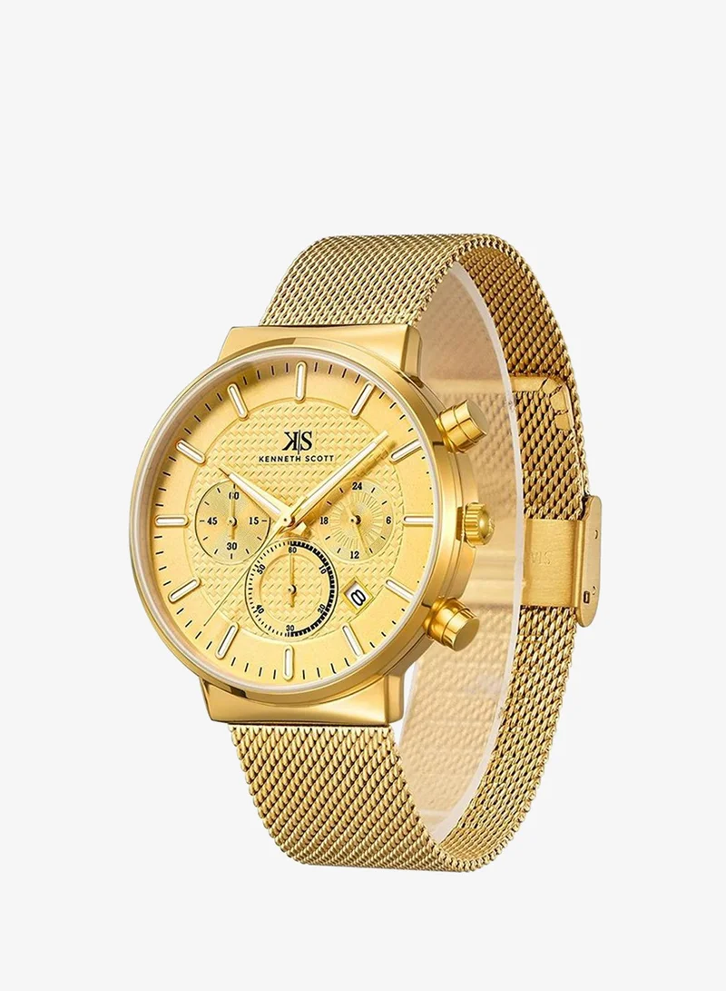 KENNETH SCOTT Kenneth Scott K22133-GMGC Men's Multi Function Display Watch & Mesh Strap Gold