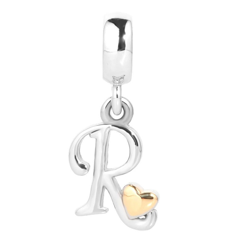 QueenCharms Initial A-Z Letter Charm Golden Heart Alphabet Dangle Beads For Bracelets & Necklaces (R) - Image 2