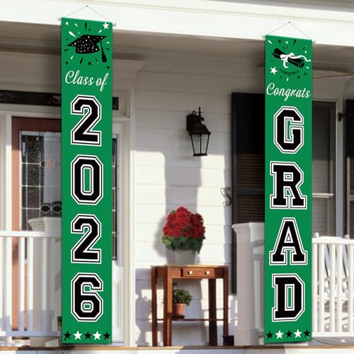 DAZONGE Green Graduation Decorations 2026 Class of 2026 Porch Banner for Party Supplies 2026 Graduation Party Decorations for Any Schools or Grades - Image 1
