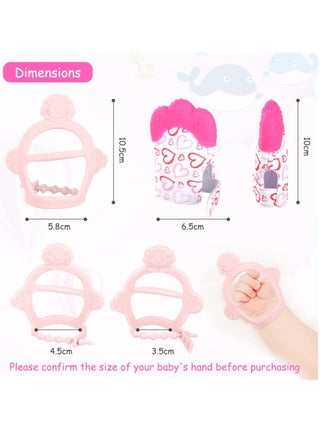 قفاز تسنين من السيليكون، قطعتان من قفاز التسنين للاطفال، لعبة تسنين الطفل مع حزام قابل للتعديل، صوت خشخشة ومنسوج، العاب مضغ للاطفال الرضع من عمر 0-6 اشهر.(وردي) - view 2