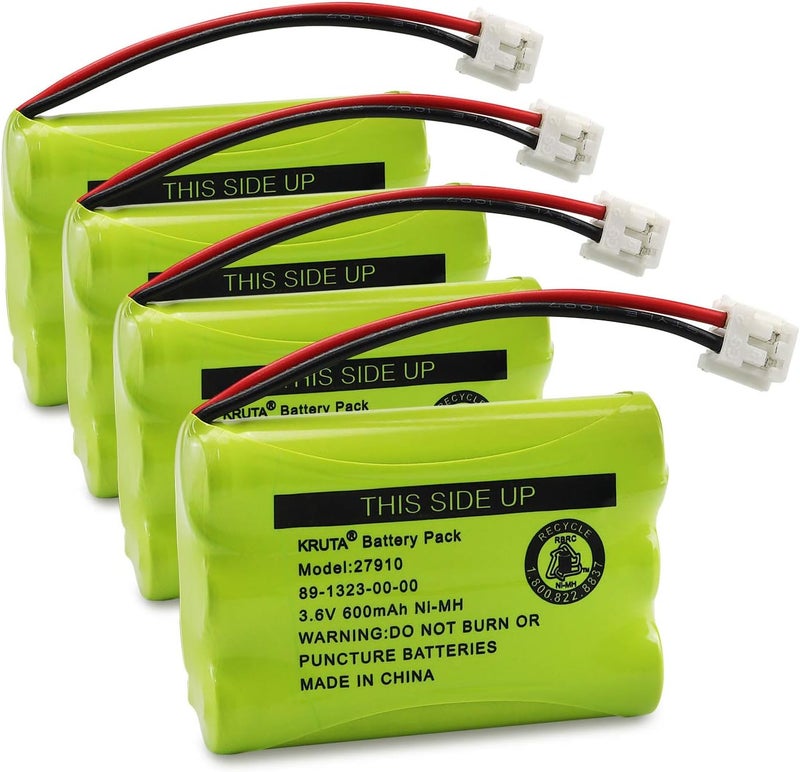 Kruta 27910 Cordless Telephone Battery Compatible with AT&T 89-1323-00-0 Motorola SD-7501 RadioShack 23-959 23-894 Ni-MH 3.6V, (Pack 4) - Image 1