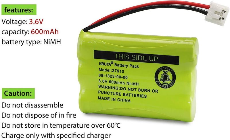 Kruta 27910 Cordless Telephone Battery Compatible with AT&T 89-1323-00-0 Motorola SD-7501 RadioShack 23-959 23-894 Ni-MH 3.6V, (Pack 4) - Image 4