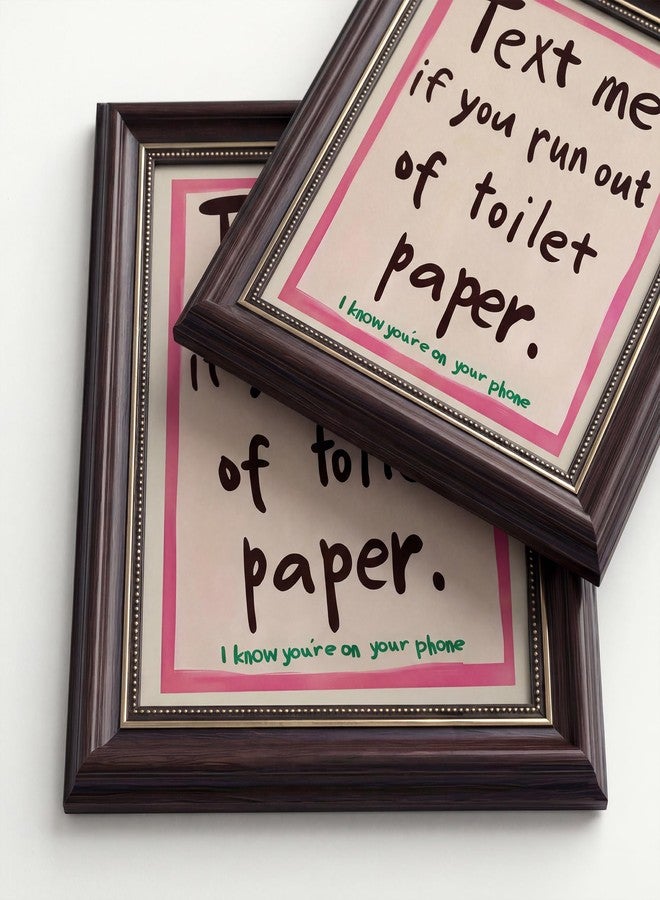 MHYIDUT Dark Brown Framed Funny Bathroom Quotations Canvas Wall Art Message Me If You'Re Out Of Toilet Paper Wall Decor Picture Pink Humor Bathroom Poster Print for Toilets And Restrooms Prepare To Hang - Image 2