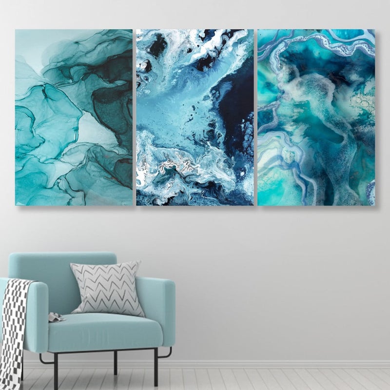 Marktna Three modern canvas paintings with a hollow frame, measuring (90×40), three pieces - Image 1