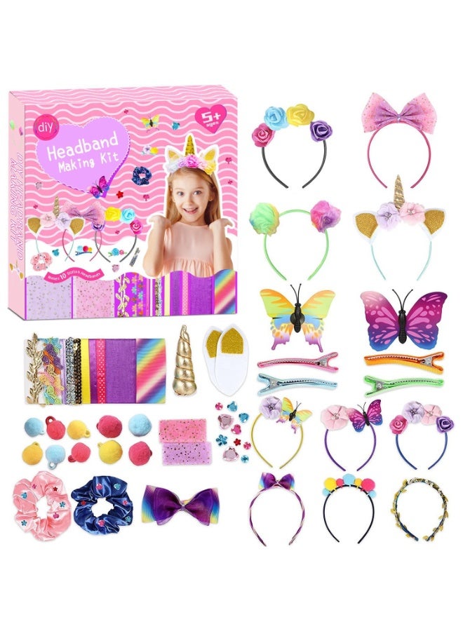 Daytoyz DIY Headband Making Kit for Kids: Creative Hair Accessories Craft Set with Unicorn Horns, Flowers, Butterflies - DIY Toy for Girls Age 5+  - Image 1