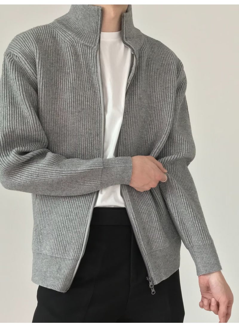 Generic - 2024 Autumn Casual Turtle Neck Mens Knitted Top Sweater Cardigan Zippered Pullover Coat Daily Wear Formal Dress One Piece Free  Brown - Image 1