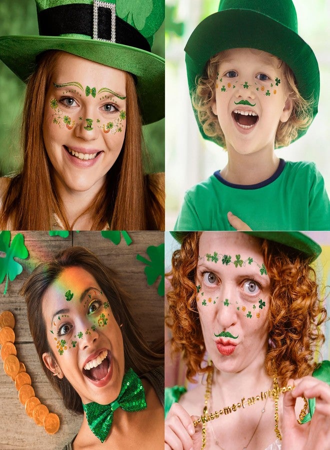 Zomme 21 Sheets Glitter St Patrick's Day Face Temporary Tattoos, 100+ Glitter Lucky Clover Shamrock Temporary Tattoos, Waterproof Safety Irish Party St. Patricks Day Accessories - Image 4