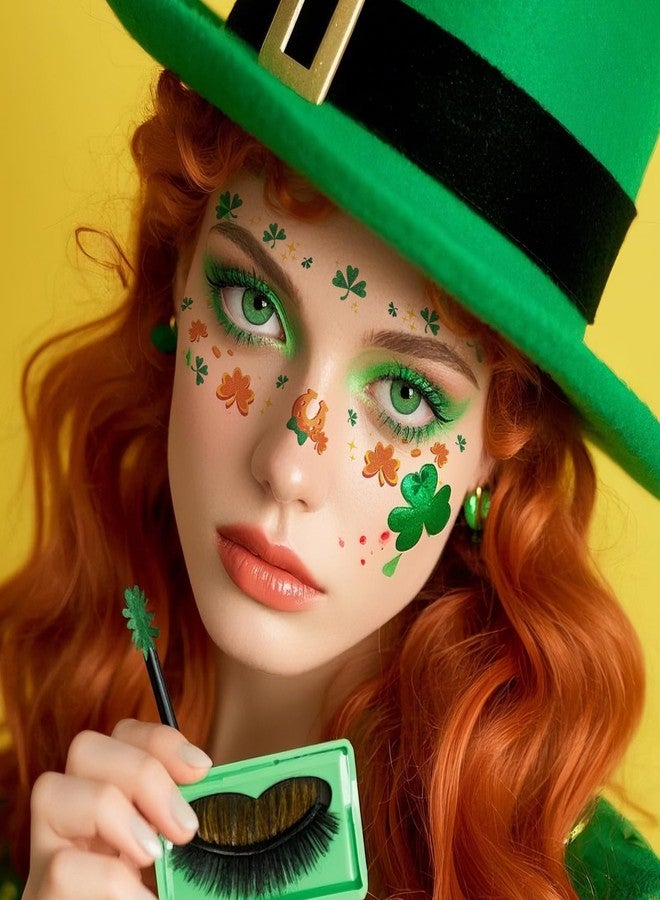 Zomme 21 Sheets Glitter St Patrick's Day Face Temporary Tattoos, 100+ Glitter Lucky Clover Shamrock Temporary Tattoos, Waterproof Safety Irish Party St. Patricks Day Accessories - Image 2