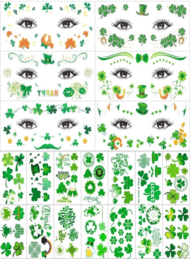Zomme 21 Sheets Glitter St Patrick's Day Face Temporary Tattoos, 100+ Glitter Lucky Clover Shamrock Temporary Tattoos, Waterproof Safety Irish Party St. Patricks Day Accessories - Image 1