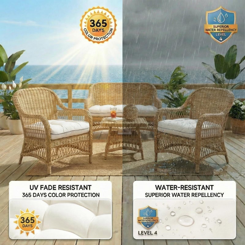 1 MIDDLE ONE Wicker Chair Cushions 3 Pieces Set for Outdoor Furniture, Replacement Patio Wicker Furniture Cushions, 1Pc Loveseat Cushion & 2Pcs Chair Cushions (Oxford-Blue) - Image 2