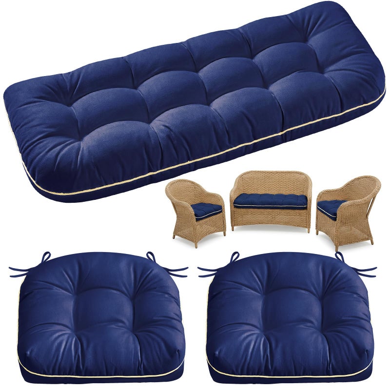 1 MIDDLE ONE Wicker Chair Cushions 3 Pieces Set for Outdoor Furniture, Replacement Patio Wicker Furniture Cushions, 1Pc Loveseat Cushion & 2Pcs Chair Cushions (Oxford-Blue) - Image 1