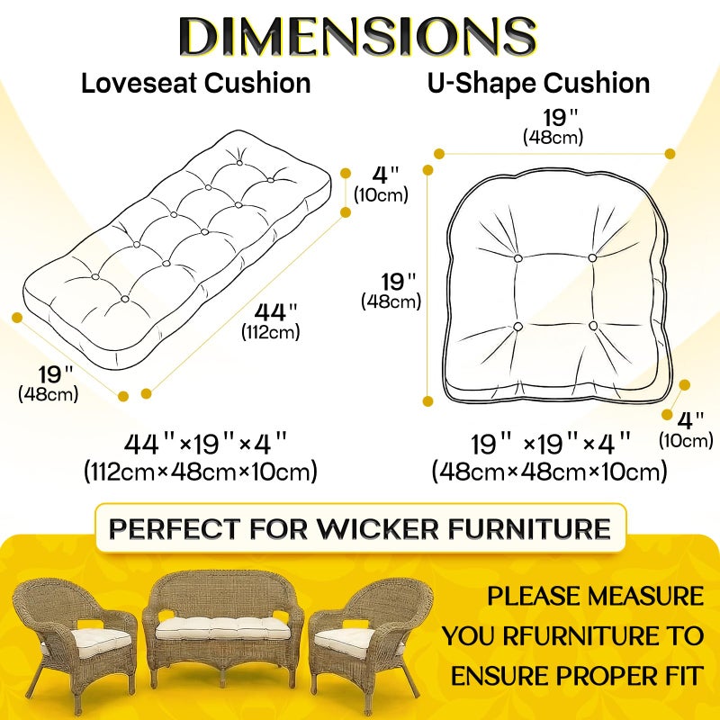 1 MIDDLE ONE Wicker Chair Cushions 3 Pieces Set for Outdoor Furniture, Replacement Patio Wicker Furniture Cushions, 1Pc Loveseat Cushion & 2Pcs Chair Cushions (Oxford-Blue) - Image 3
