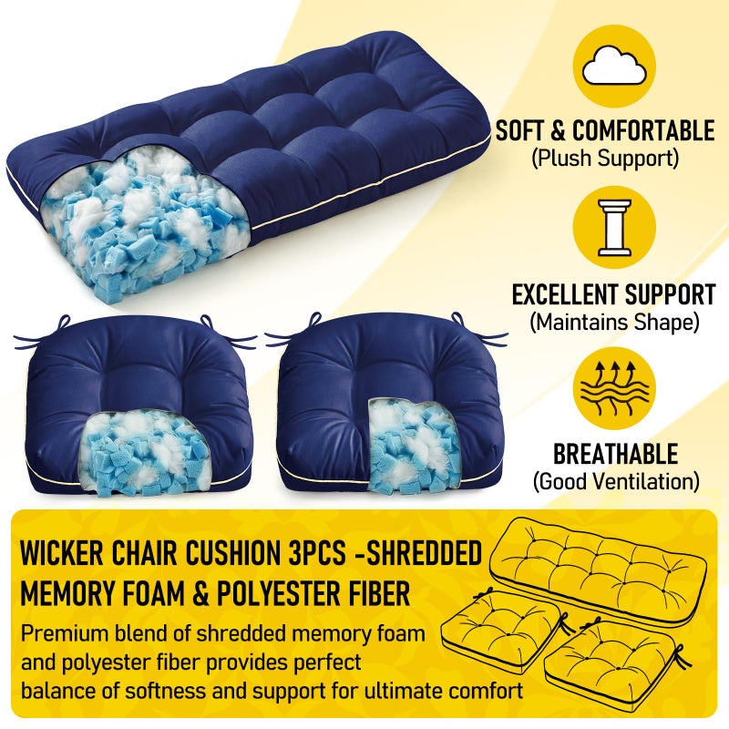 1 MIDDLE ONE Wicker Chair Cushions 3 Pieces Set for Outdoor Furniture, Replacement Patio Wicker Furniture Cushions, 1Pc Loveseat Cushion & 2Pcs Chair Cushions (Oxford-Blue) - Image 4