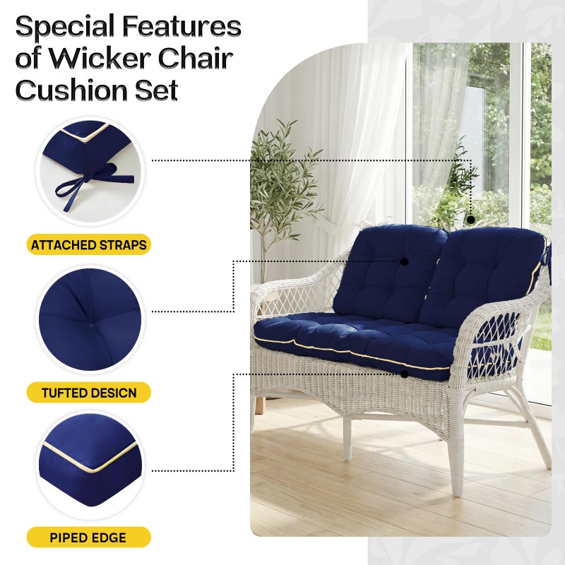 1 MIDDLE ONE Wicker Chair Cushions 3 Pieces Set for Outdoor Furniture, Replacement Patio Wicker Furniture Cushions, 1Pc Loveseat Cushion & 2Pcs Chair Cushions (Oxford-Blue) - Image 5