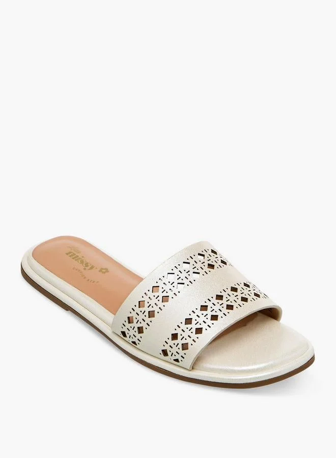 Little Missy WHITE Girls Perforated Slide Sandals for Women | Best Price UAE