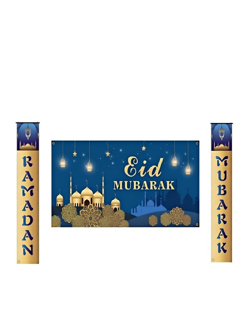 general Ramadan Mubarak Couplet Themed Festival Party Porch Curtain Flag Hanging Home Decor Door Curtain And Backdrop