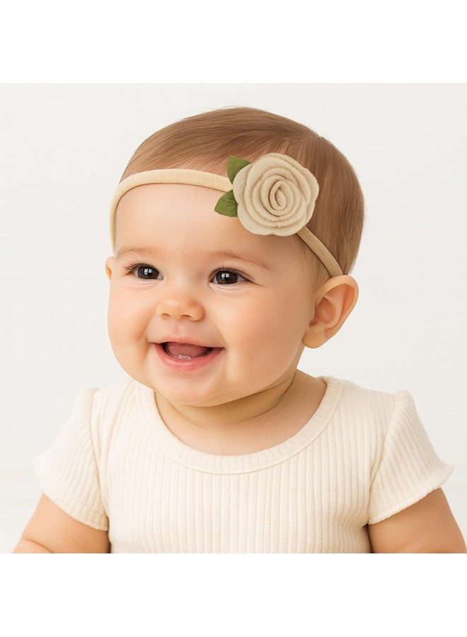 Wffo 5 Pcs Baby Headband, Flower & Bow Stretchable, Nylon HairBand for Newborn Infant Toddlers Kids 0-3 Year (Khaki, Free Size) - Image 4