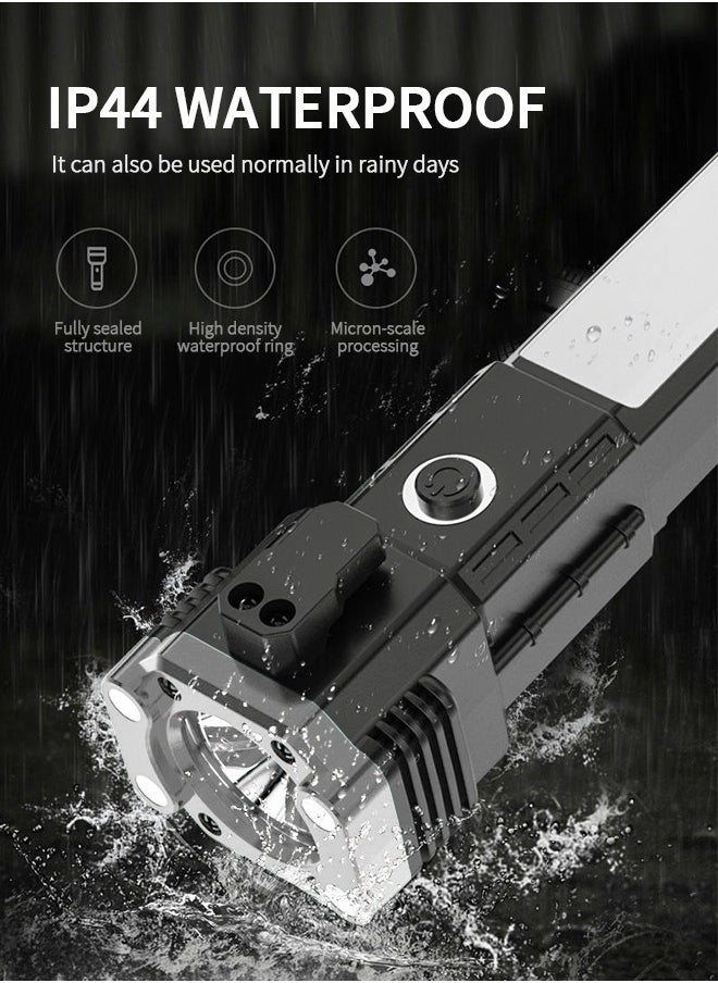 GROIC - Waterproof Tactical Flashlight, Car Safety Hammer Window Breaker Seat Belt Cutter with Cob Side Light, Power Bank, USB Charging, Magnetic, Strobe Modes All in One Flashlight - Image 1