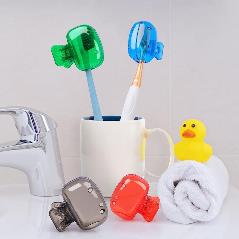 Odluzy 4 Pack Travel Toothbrush Head Covers, Toothbrush Protector Cap, Brush Pod Case Protective Portable, Plastic Clip for Household Travel, Camping, Bathroom, Business - Image 3