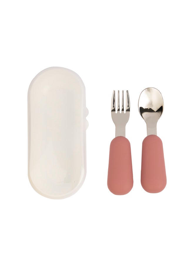 Babies Basic Stainless Steel Cutlery Set With Spoon And Fork With Travel Case - Pink  - Image 1