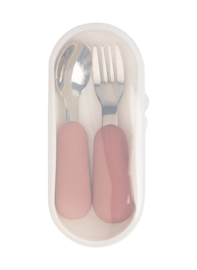 Babies Basic Stainless Steel Cutlery Set With Spoon And Fork With Travel Case - Pink  - Image 5