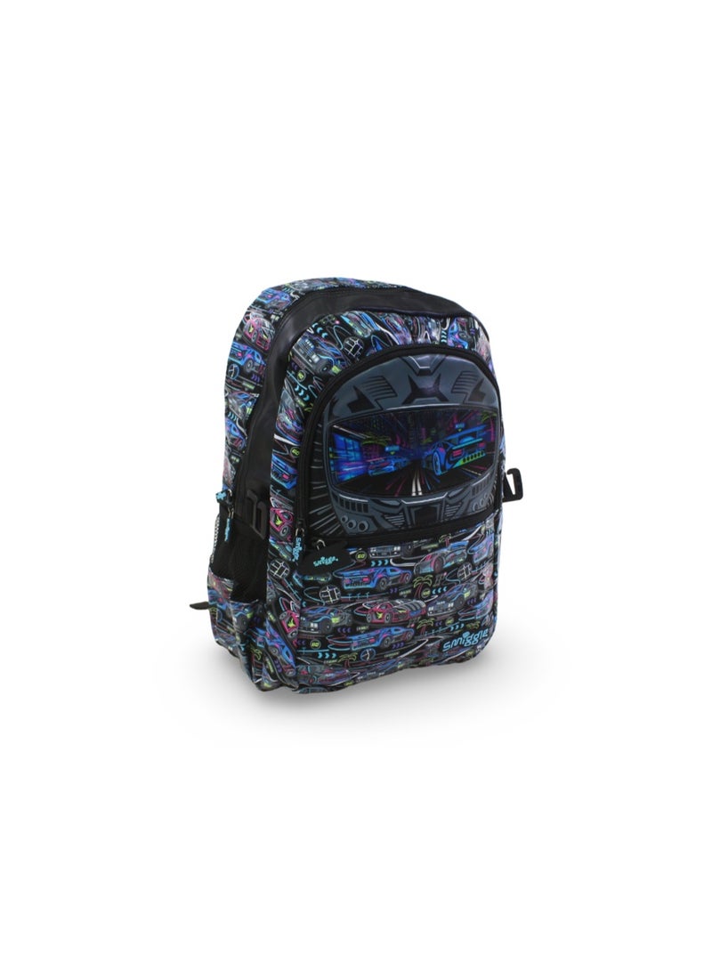 سميجل حقيبة ظهر "سميغل" (Smiggle) بتصميم سيارات، مقاس 17 بوصة – لون أسود - Image 1
