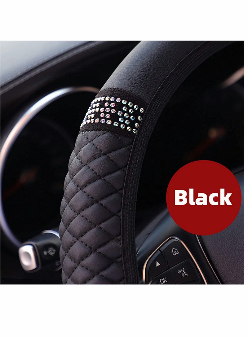 KASTWAVE Diamond Leather Steering Wheel Cover for Women Girls, with Bling Bling Crystal Rhinestones, Universal Fit 15 Inch Car Steering Wheel Protector (Black) - Image 4