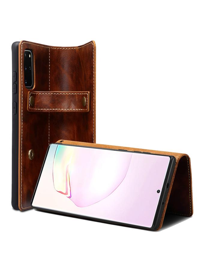 Denior Case For Samsung Galaxy Note20 Ultra Oil Wax Cowhide DK Magnetic Button Leather Phone Case - Image 1