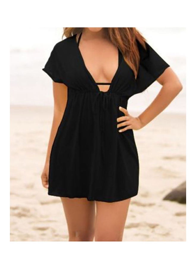 Loquat Women Beach Dress Cover Up Solid Colour Summer Swimwear Deep V-Neck Sarong Yellow  - Image 5